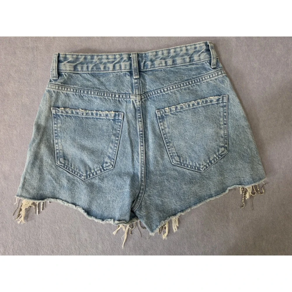 G21  Denim SZ S? Shorts w Studded Fringe Western Festival Rhinestones NWT